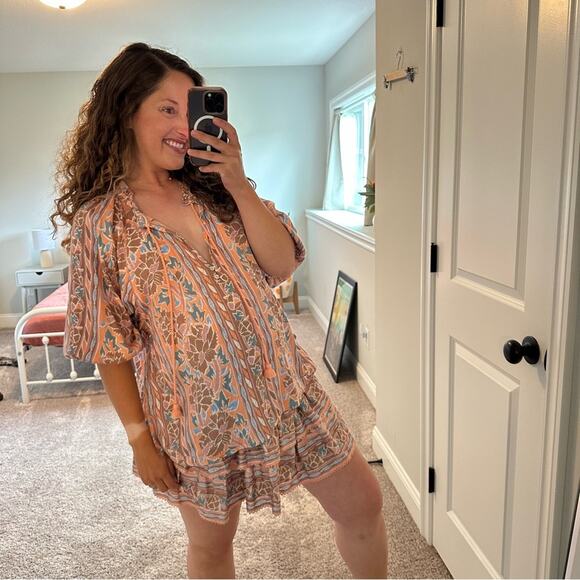 Tuckernuck Omika Pink Blue Tiered Elastic Mini Skirt Oversized XS - Picture 3 of 8